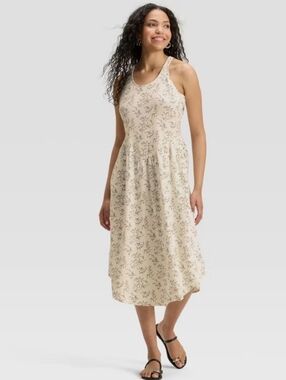 Universal Thread White Floral Print Top with Black and Yellow Accents, Size L